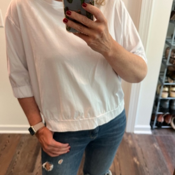 Anthropologie postmark white half sleeve oversized cropped top size small - Picture 6 of 11